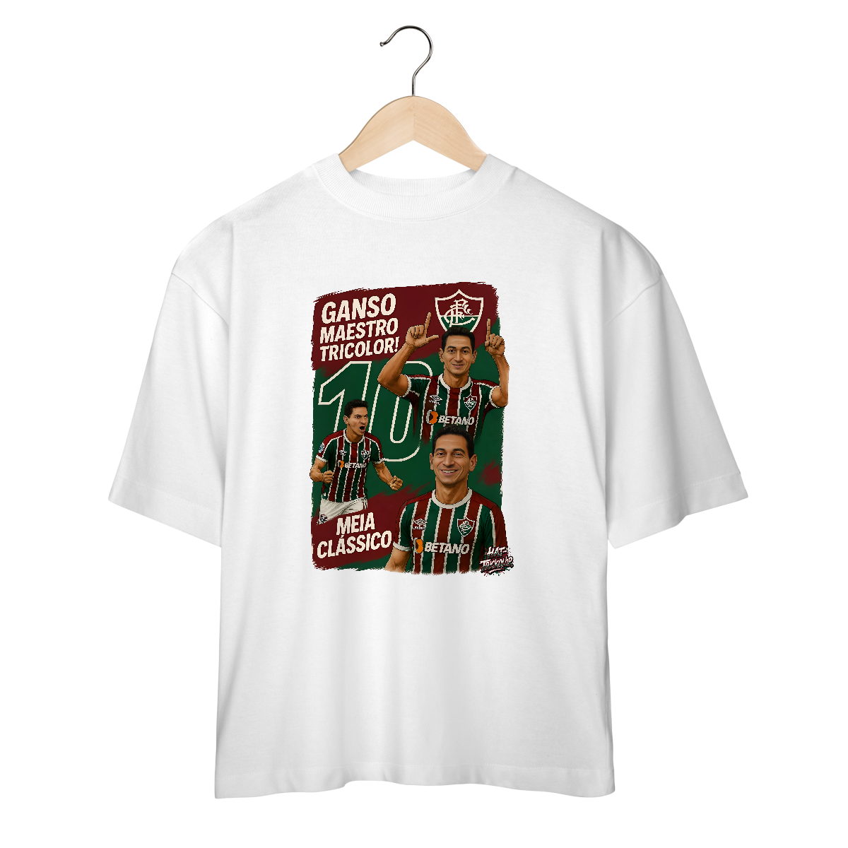 Nome do produto: Camisa Oversized Unissex Ganso Hat-Trickolor Fluminense