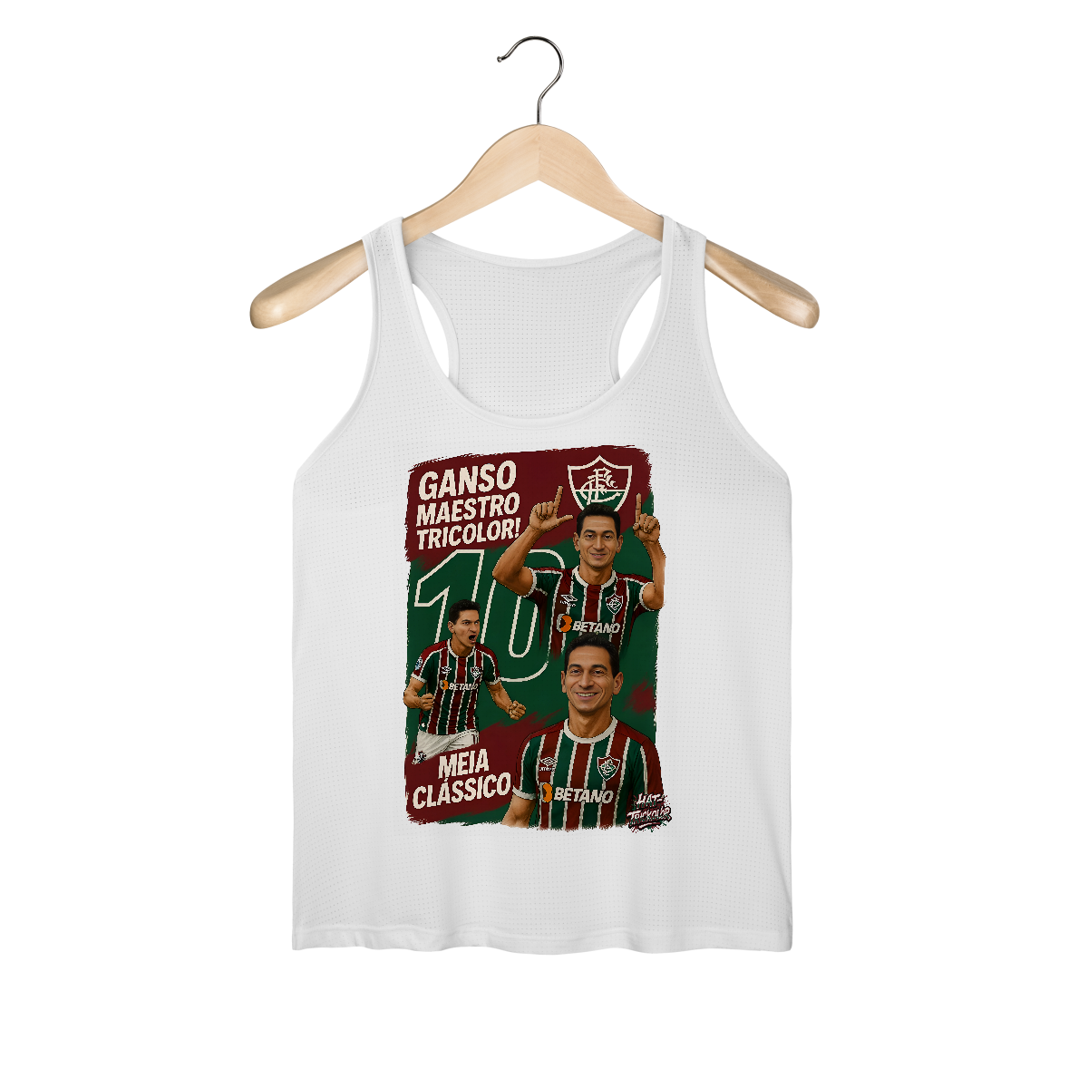 Nome do produto: Regata Dry Fit Feminina Ganso Hat-Trickolor Fluminense