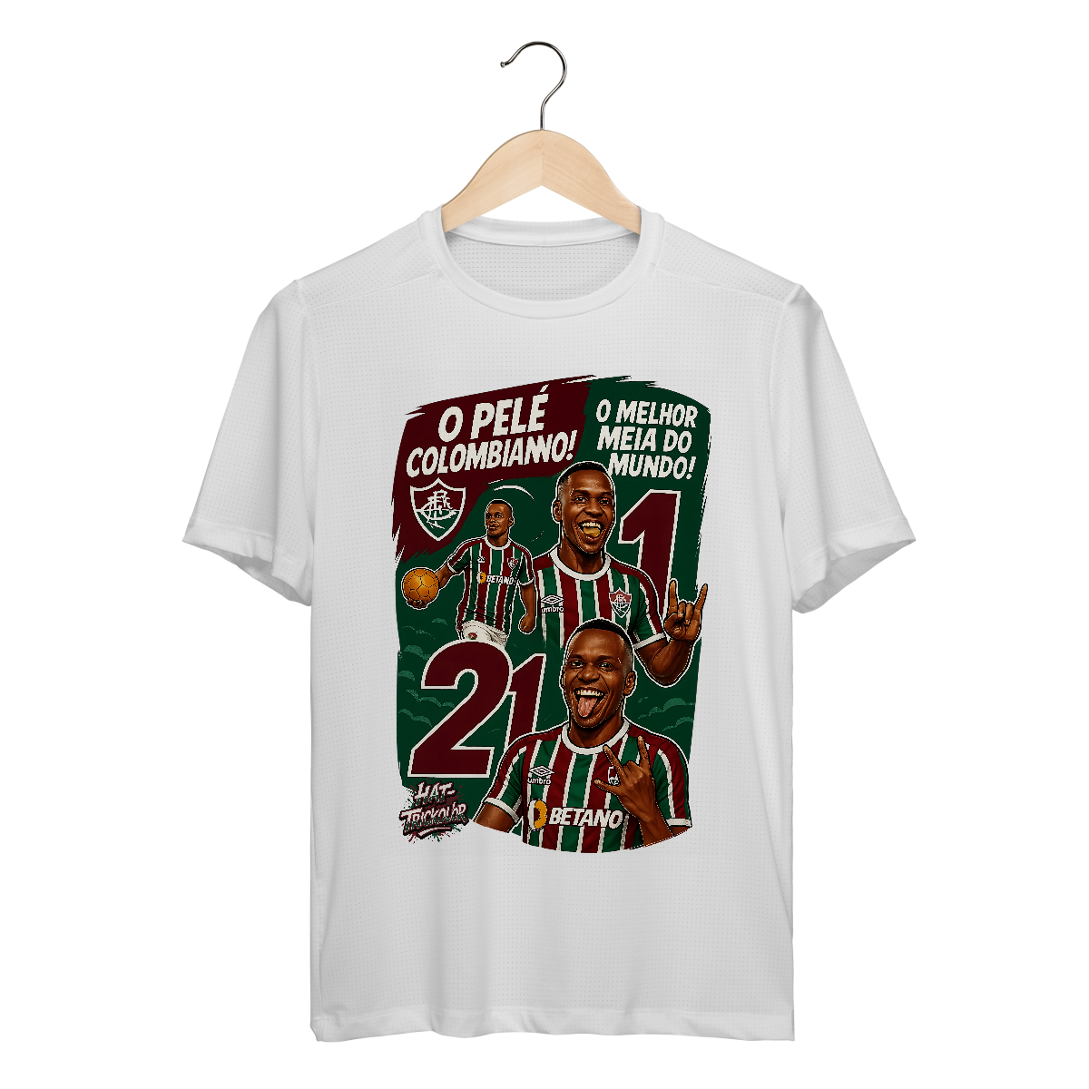 Nome do produto: Camisa Dry Fit Unissex Árias Hat-Trickolor Fluminense