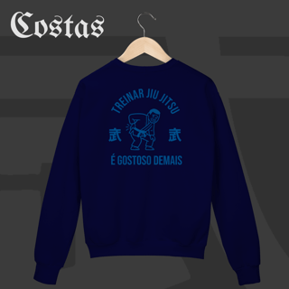 Nome do produto Moletom Fechado - Treinar jiujitsu é gostoso demais | Arte nas costas