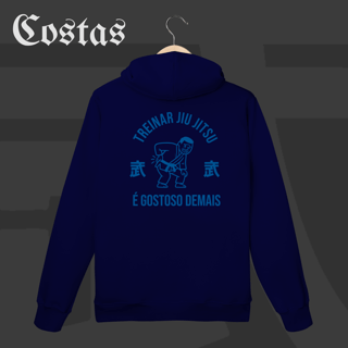Nome do produto Moletom Canguru - Treinar jiujitsu é gostoso demais | Arte nas costas