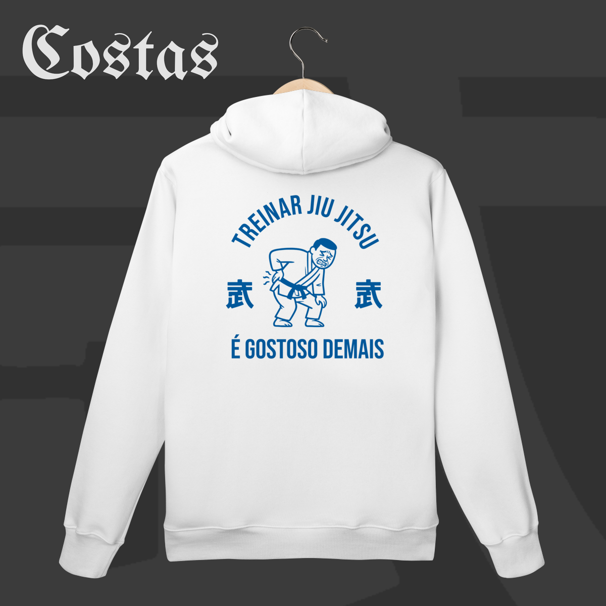 Nome do produto: Moletom Canguru - Treinar jiujitsu é gostoso demais | Arte nas costas