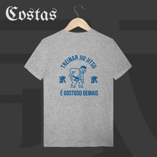 Nome do produto Camiseta T-shirt - Treinar jiujitsu é gostoso demais | Arte nas costas