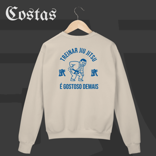 Nome do produto Moletom Fechado - Treinar jiujitsu é gostoso demais | Arte nas costas