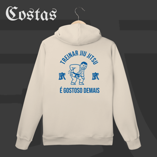 Nome do produto Moletom Canguru - Treinar jiujitsu é gostoso demais | Arte nas costas