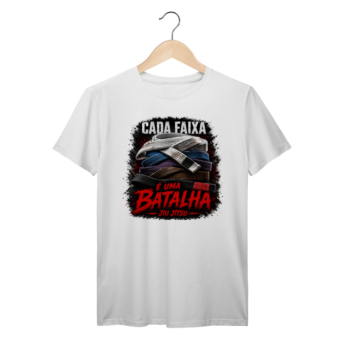 Nome do produto: Camiseta Jiu Jitsu Algodão Sem Atalho Só Tatame Faixas Coloridas
