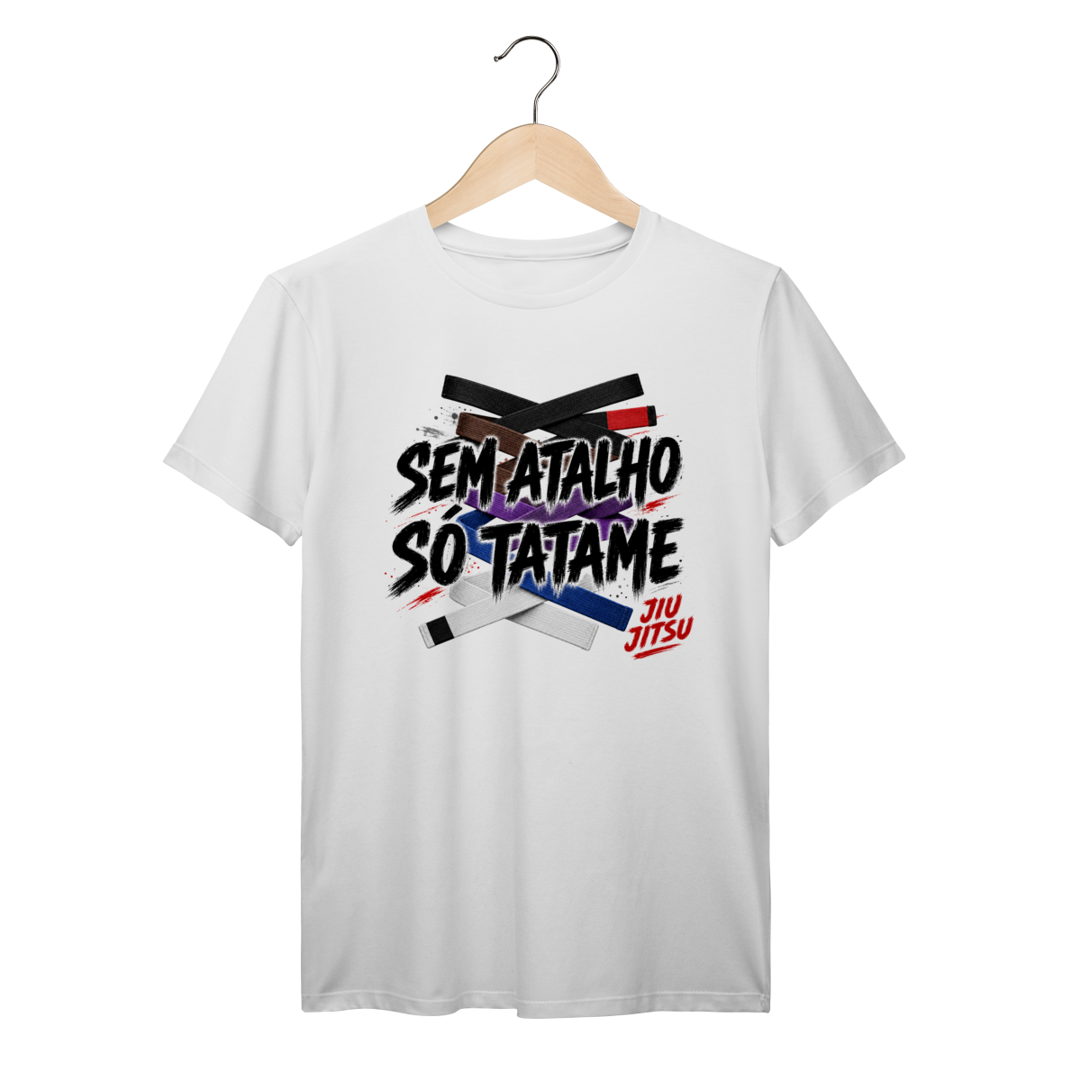 Nome do produto: Camiseta Jiu Jitsu Algodão Sem Atalho Só Tatame Faixas Coloridas
