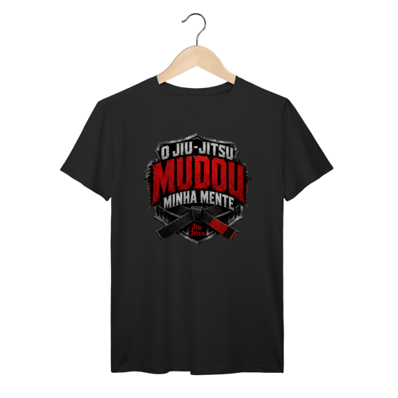 Camiseta Jiu Jitsu Algodão Mudou Minha Mente Brasão Faixa Preta