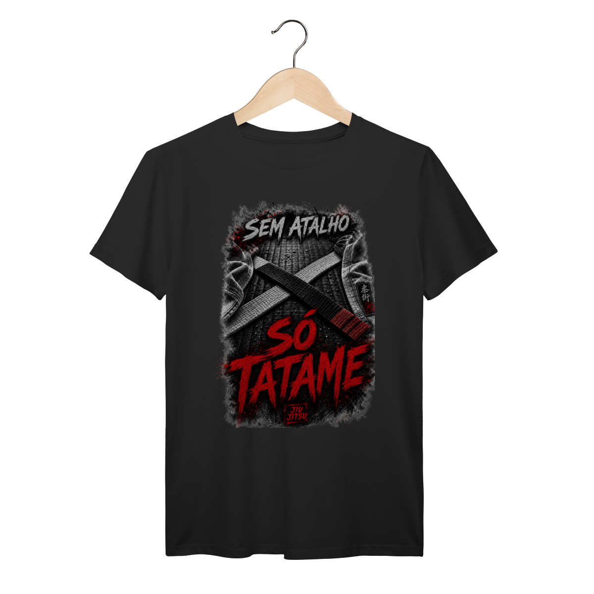 Nome do produto: Camiseta Jiu Jitsu Algodão Sem Atalho Só Tatame Faixa Preta