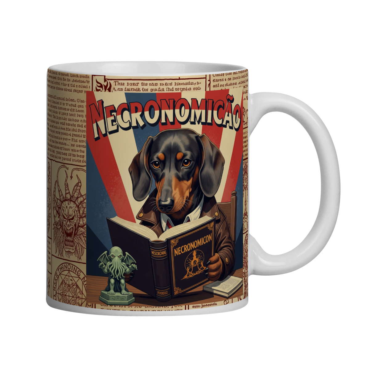 Nome do produto: Caneca Dachshund & Lovecraft - Necronomicão