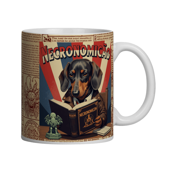Caneca Dachshund & Lovecraft - Necronomicão