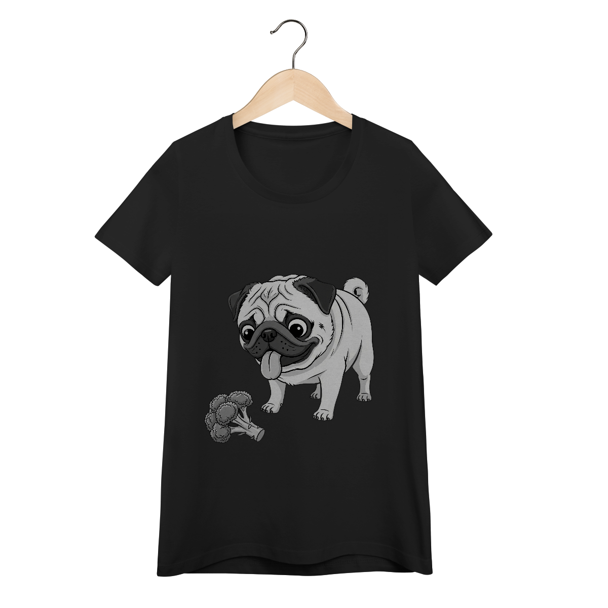 Nome do produto: Baby Look Pug & Brócolis – Camiseta Feminina Pet Lover Divertida