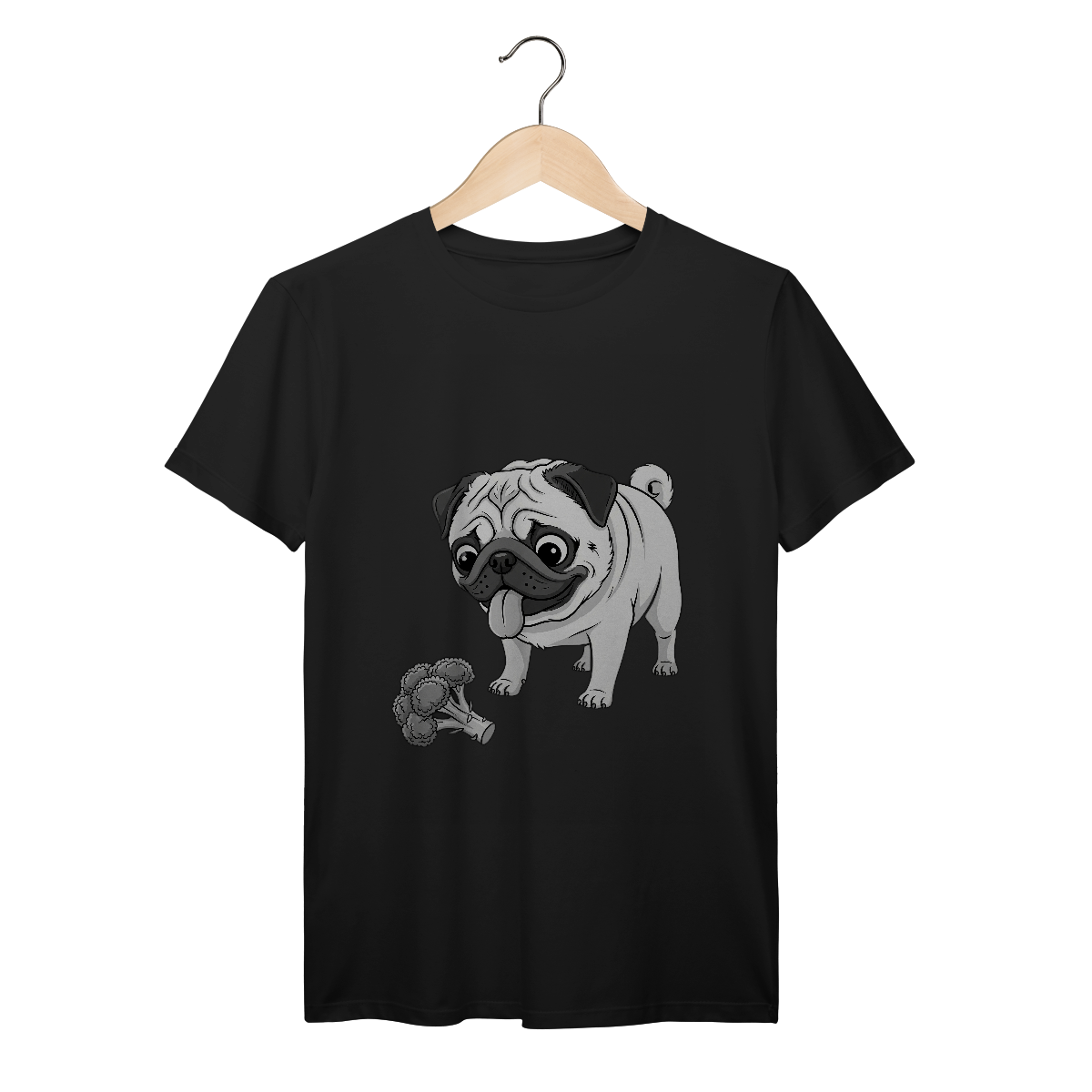Nome do produto: T-Shirt Prime Pug & Brócolis – Camiseta Divertida para Pet Lovers
