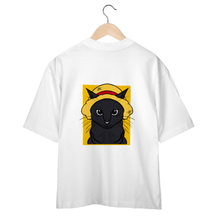Nome do produtoCamiseta Oversized Gato Chapéu de Palha: A Aventura Felina Começa!