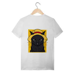 Nome do produtoCamiseta Gato Chapéu de Palha: A Aventura Felina Começa!