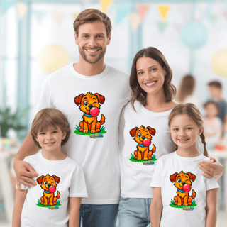 Nome do produto Camiseta Baby Long Adulto Feminina Cachorro – 100% Algodão | Coleção Reino Animal do Caioba