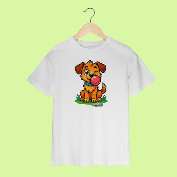 Camiseta Infantil (2 a 8 anos) Cachorro – 100% Algodão | Coleção Reino Animal do Caioba