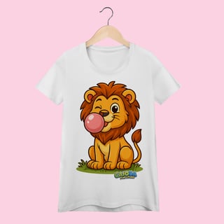 Camiseta Baby Long Feminina Leão – 100% Algodão | Coleção Reino Animal do Caioba