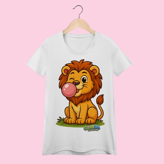 Camiseta Baby Long Feminina Leão – 100% Algodão | Coleção Reino Animal do Caioba