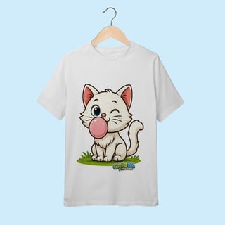 Camiseta Juvenil (10 a 14 anos) Gatinho Branco – 100% Algodão | Coleção Reino Animal do Caioba