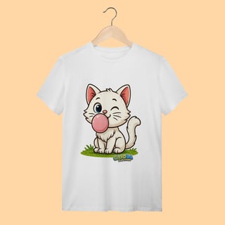 Camiseta T-shirt Adulto Unissex Gatinho Branco – 100% Algodão | Coleção Reino Animal do Caioba