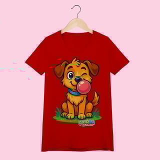 Nome do produto Camiseta Baby Long Adulto Feminina Cachorro – 100% Algodão | Coleção Reino Animal do Caioba