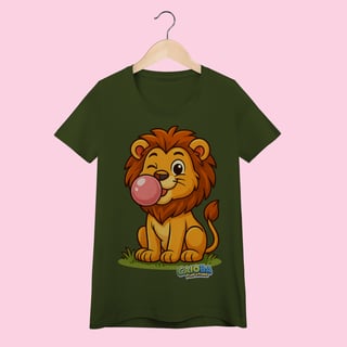 Nome do produto Camiseta Baby Long Feminina Leão – 100% Algodão | Coleção Reino Animal do Caioba