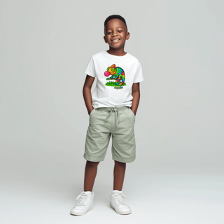 Nome do produto Camiseta Infantil (2 a 8 anos) Camaleão – 100% Algodão | Coleção Reino Animal do Caioba
