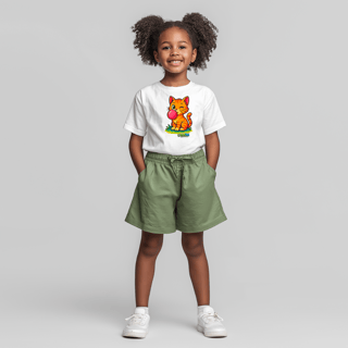 Nome do produto Camiseta Infantil (2 a 8 anos) Gato Amarelo – 100% Algodão | Coleção Reino Animal do Caioba