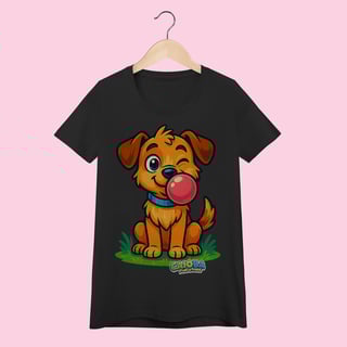 Nome do produto Camiseta Baby Long Adulto Feminina Cachorro – 100% Algodão | Coleção Reino Animal do Caioba