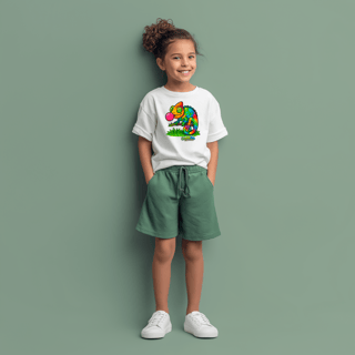 Nome do produto Camiseta Infantil (2 a 8 anos) Camaleão – 100% Algodão | Coleção Reino Animal do Caioba