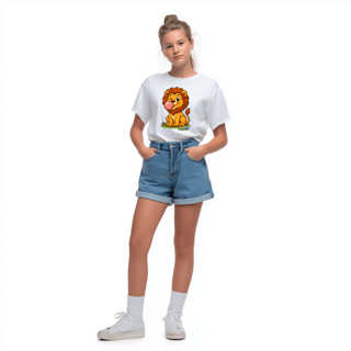 Nome do produto Camiseta Juvenil (10 a 14 anos) Leão – 100% Algodão | Coleção Reino Animal do Caioba