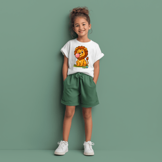 Nome do produto Camiseta Infantil (2 a 8 anos) Leão – 100% Algodão | Coleção Reino Animal do Caioba
