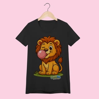 Nome do produto Camiseta Baby Long Feminina Leão – 100% Algodão | Coleção Reino Animal do Caioba