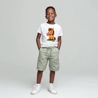 Nome do produto Camiseta Infantil (2 a 8 anos) Cavalo – 100% Algodão | Coleção Reino Animal do Caioba