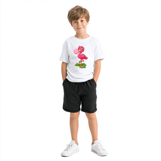 Nome do produto Camiseta Infantil (2 a 8 anos) Flamingo – 100% Algodão | Coleção Reino Animal do Caioba
