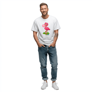 Nome do produto Camiseta T-shirt Adulto Unissex Flamingo – 100% Algodão | Coleção Reino Animal do Caioba