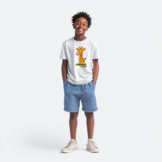 Nome do produto Camiseta Juvenil (10 a 14 anos) Girafa – 100% Algodão | Coleção Reino Animal do Caioba
