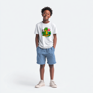 Nome do produto Camiseta Juvenil (10 a 14 anos) Jacaré – 100% Algodão | Coleção Reino Animal do Caioba