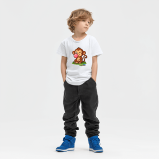 Nome do produto Camiseta Juvenil (10 a 14 anos) Macaco – 100% Algodão | Coleção Reino Animal do Caioba