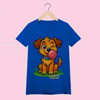 Nome do produto Camiseta Baby Long Adulto Feminina Cachorro – 100% Algodão | Coleção Reino Animal do Caioba