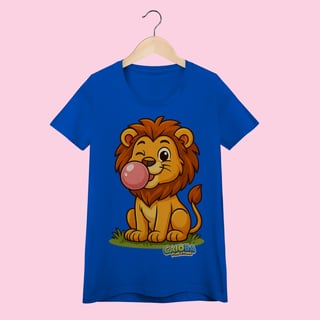 Nome do produto Camiseta Baby Long Feminina Leão – 100% Algodão | Coleção Reino Animal do Caioba