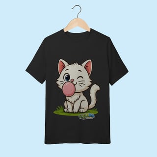 Nome do produto Camiseta Juvenil (10 a 14 anos) Gatinho Branco – 100% Algodão | Coleção Reino Animal do Caioba