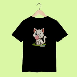Nome do produto Camiseta Infantil (2 a 8 anos) Gatinho Branco – 100% Algodão | Coleção Reino Animal do Caioba