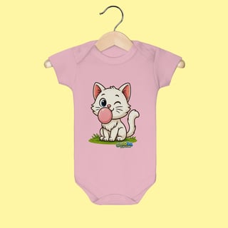 Nome do produto Body Infantil Gatinho Branco – 100% Algodão | Coleção Reino Animal do Caioba