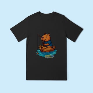 Nome do produto Camiseta Juvenil Capivara Pescando – 100% Algodão | Estampa Divertida e Exclusiva