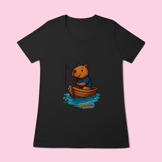 Nome do produto Camiseta Feminina Capivara Pescando – 100% Algodão | Estampa Divertida e Exclusiva