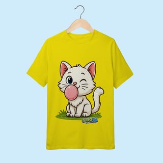 Nome do produto Camiseta Juvenil (10 a 14 anos) Gatinho Branco – 100% Algodão | Coleção Reino Animal do Caioba
