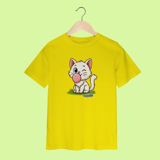 Nome do produto Camiseta Infantil (2 a 8 anos) Gatinho Branco – 100% Algodão | Coleção Reino Animal do Caioba