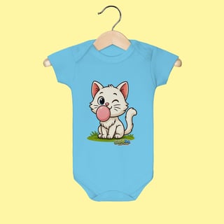 Nome do produto Body Infantil Gatinho Branco – 100% Algodão | Coleção Reino Animal do Caioba